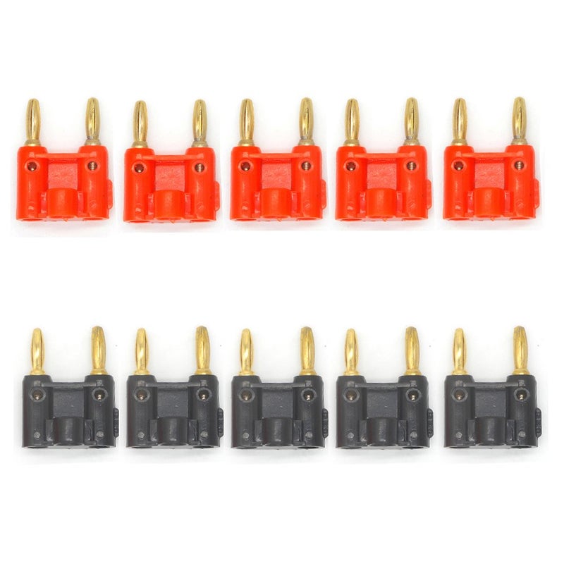 Eightnoo 10 Pack Gold Plated Dual Banana Plug Speaker Connectors Screw Type Dual Tip Banana Plug Clips for Speaker Wires Black+Red - Image 1